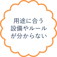 用途に合う設備やルールが分からない
